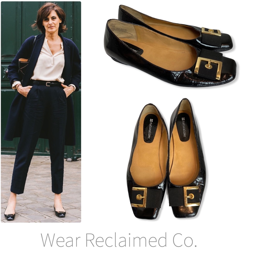 NATURALIZER Black Patent Leather Buckle Flats
